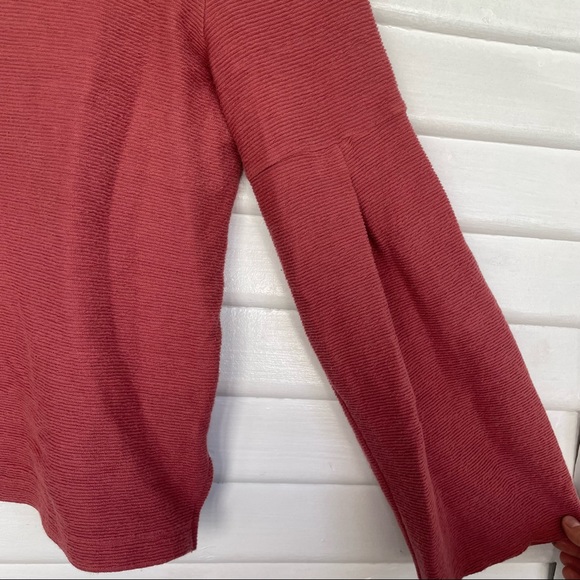Madewell • Sweater Ribbed Salmon Mauve Round Neckline Bell Balloon Sleeve Small - Picture 8 of 11